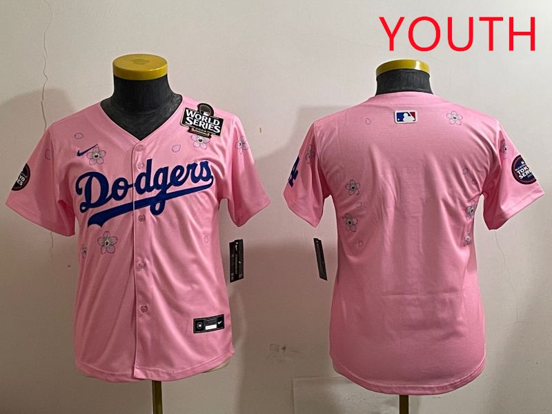 Youth Los Angeles Dodgers Blank Pink Sakura Edition 2025 Nike MLB Jersey style 3